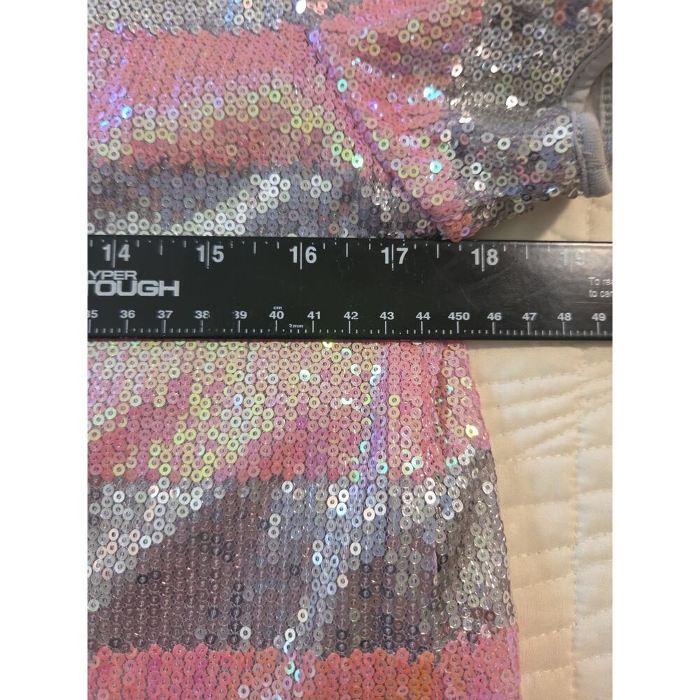 Forever 21 Shirt Blouse Womens Sz Med Striped Short Sleeve Top Gray Pink Sequins - Picture 9 of 9